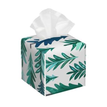 Imagem de Capa quadrada de couro para caixa de lenços de papel, impermeável, primavera, árvore, verde, retrô, organizador de papel facial com cinto inferior, estojo de lenços para mesa, banheiro, escritório