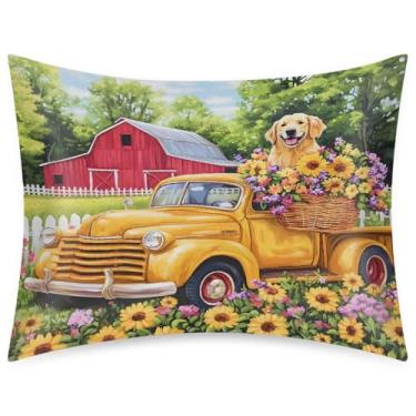 Imagem de Fronha de almofada de cetim de seda de tamanho padrão para cabelo e pele, capa de almofada macia deslizante para caminhão, flor, cão, com fecho de envelope para dormir, mulheres, homens, crianças, 50