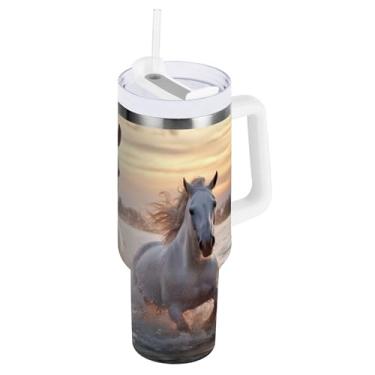 Imagem de xigua Copo Majestic Horse de 850 g com tampa e canudo, aço inoxidável de vácuo duplo isolado garrafa de água esportiva suporte de copo de café de viagem à prova de vazamento para bebida gelada