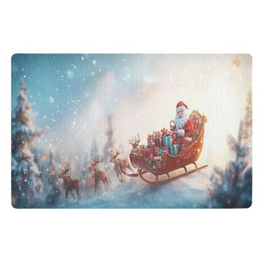 Imagem de SEHANY Tapete de porta de inverno Papai Noel Natal para todos os climas, impermeável, secagem rápida, bem-vindo, tapete de entrada antiderrapante, tapete decorativo de poliéster para entrada, varanda