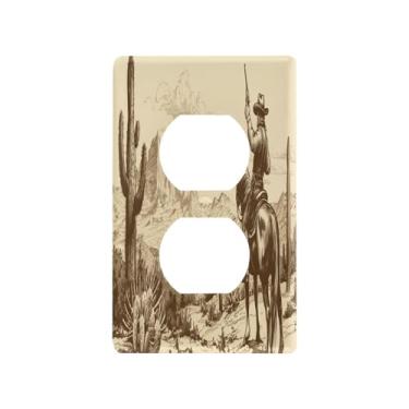 Imagem de Blueangle Placa de parede West Cow Boy Duplex Outlets, tamanho padrão, placas de cobertura de tomada elétrica de 1 gangue para decoração de quarto de escritório em casa, 4,53 x 2,76 polegadas (704)