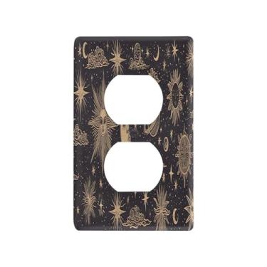 Imagem de Blueangle Placa de parede Art Moon Sun Duplex Outlets, tamanho padrão, placas de cobertura de tomada elétrica de 1 gangue para decoração de quarto de escritório em casa, 4,53 x 2,76 polegadas (340)