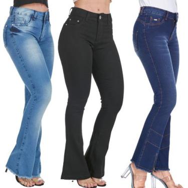 Imagem de Kit 3 Calças HNO Jeans Flare Petit Premium Azul, 36