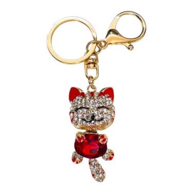 Imagem de Chaveiro Maneki Gato da Sorte Metal Com Strass - Equilíbrio Pedras Nat