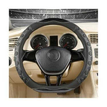 Imagem de FALVFUN Capa de volante de carro, 37-38 cm em forma de D, antiderrapante, 3D, favo de mel, protetor de volante, de fibra de carbono, acessórios esportivos de decoração de interiores, universal para a