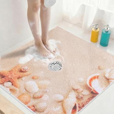 Imagem de Tapete de chuveiro quadrado antiderrapante: tapetes de chuveiro extragrandes de 91 x 91 cm com orifício de drenagem no meio - tapetes de chuveiro antiderrapantes para chuveiro interno - tapete de