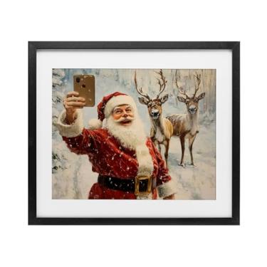Imagem de Stupell Industries "Santa Selfie com rena", impressão emoldurada sob vidro, preto, 40,6 x 33,5 cm