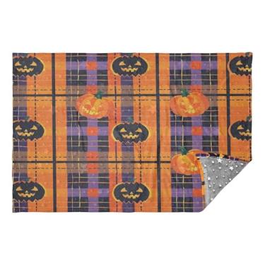 Imagem de CEBUGI Cobertor de travesseiro xadrez de Halloween 2 em 1 cobertor aconchegante de flanela para viagem com bolsa macia 165 x 139 cm fronha para viagens de trem de avião