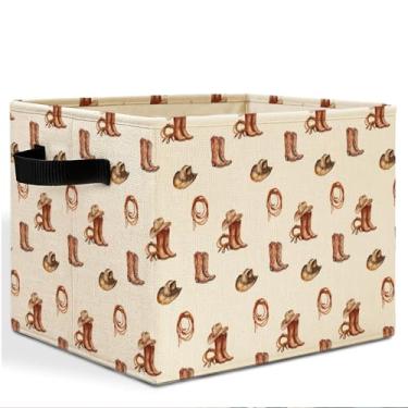 Imagem de HSIASHENG Caixa de armazenamento vintage de caubói ocidental com alças, decoração de quarto de cowboy, cesto de roupa rústica ocidental ocidental, cesto de roupa dobrável, organizador de brinquedos