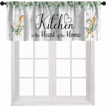 Imagem de ShiTingYu Vaso rústico de folhas de eucalipto para cozinha, tábua de madeira botânica de fazenda, tratamentos de janela natural para quarto, cozinha, lavanderia, 2 painéis, verde, 137 x 45 cm