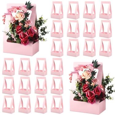 Imagem de Teling 24 caixas de flores de dia dos namorados para arranjos, sacos de flores rosa para buquês, bolsa de presente floral, portátil, impermeável, com alça para festa de casamento, suprimentos de