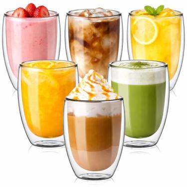 Imagem de Kit Copos Parede Dupla de Vidro 380 ml Cafe Cha Copo Duplo Isolante Térmico (6)