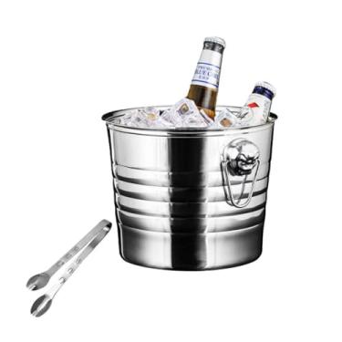 Imagem de Balde de gelo de aço inoxidável bicamada preservação do calor isolamento frio bonito KTV champanhe vinho tinto cerveja gelo bloco de gelo balde comercial (prata, G)