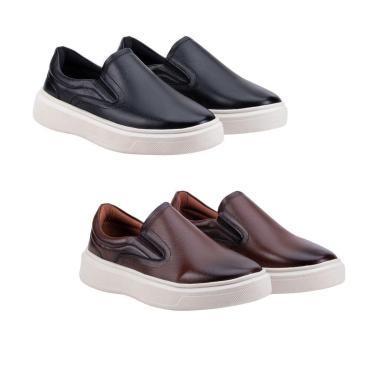 Imagem de Kit 2 Tênis Slip On Iate Masculino Couro Confortável Calce Fácil Cor:;Tamanho:41;Gênero:Masculino-Masculino