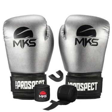 Imagem de Kit Luva de Boxe Muay Thai Kickboxing Prospect + Bandagem 2,55m + Protetor Bucal - MKS Combat (Prata, 12oz)
