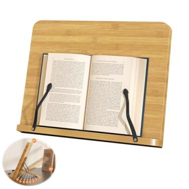 Imagem de GCFTIFF Suporte de livro de receitas, suporte de livro de receitas, suporte de livro de receitas de madeira para cozinha, ângulo ajustável e clipes de papel, suporte de revista para mesa, suporte de