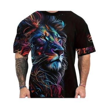 Imagem de Camiseta Masculina De Verão Com Estampa Gráfica 3D De Leão E Coroa, Ma