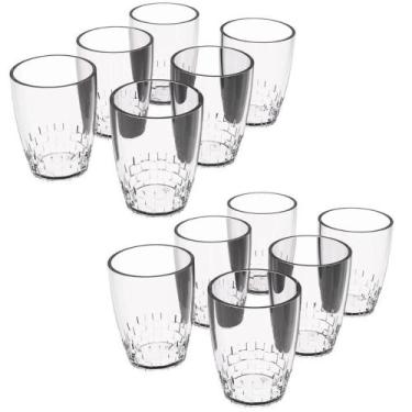 Imagem de Kit 12 Copos Crippa 300ml Plástico Transparente Trama Água Suco Refrig