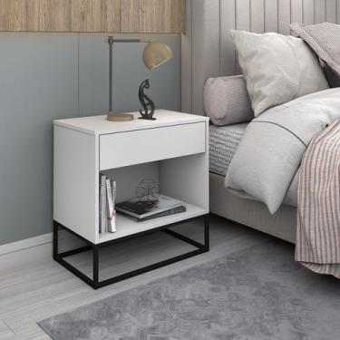 Imagem de Mesa Cabeceira Malta Branco Em Estilo Industrial Base Preto - Start Ho