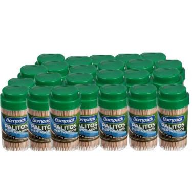 Imagem de Kit Paliteiro Mentolado BOMPACK com 24 frascos de 250 palitos
