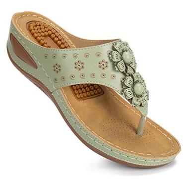 Imagem de Ecetana Sandálias femininas plataforma plataforma: confortável elegante casual verão praia sapatos deslizantes chinelos de caminhada para mulheres, Verde claro, 33