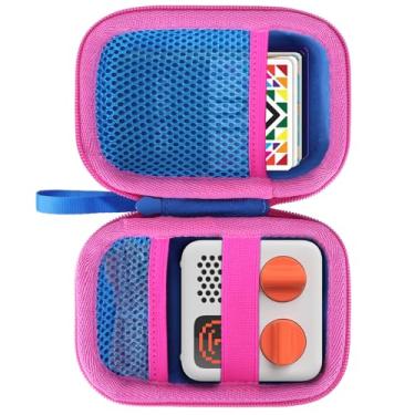Imagem de Peyyargo Capa de armazenamento compatível com Yoto Mini reprodutor de áudio ScreenFree, dispositivo de viagem, reproduz histórias, música, podcast, rádio (azul + zíper vermelho rosa)