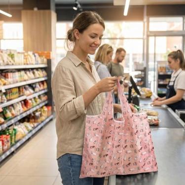 Imagem de Sacola de compras de mercearia reutilizável, bolsa de mão lavável dobrável, capacidade de peso de 15 kg