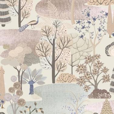 Imagem de Kitico Papel de parede Boho Peel and Stick – Papel de parede removível botânico bege com floresta neutra, papel de parede impermeável autoadesivo para quarto, sala de estar, cozinha e destaque