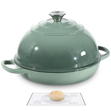 Imagem de Davivy Forno de pão redondo de 25 cm com tampa abobadada, forno holandês esmaltado para assar pão fermentado 5,5 qt, assadeira de fermento de ferro fundido com tampa, com tapete de silicone - verde