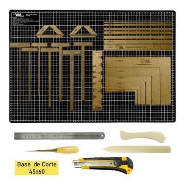 Imagem de Base Apoio De Corte A2 60x45 Régua Inox 30 cm Réguas Fio De Cabelo Kit