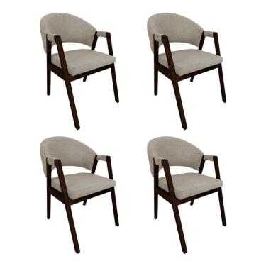 Imagem de Kit 4 Cadeiras De Jantar Madeira Maciça Helen Impermeável Castanho Bege Linho