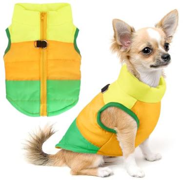 Imagem de Casaco de cachorro com colete para cachorro com colete e âncora de colete para cachorro acolchoado com correia para fantasia de chihuahua Roupas de pug PP P M G (P, verde)