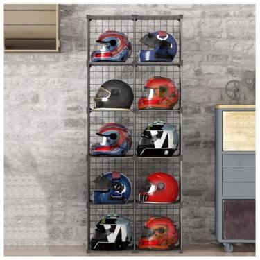 Imagem de Rack de armazenamento móvel independente – Armário de exibição de metal empilhável para capacetes, chapéus, bolsas de sapatos e ferramentas de motocicletas – Organizador de garagem versátil para