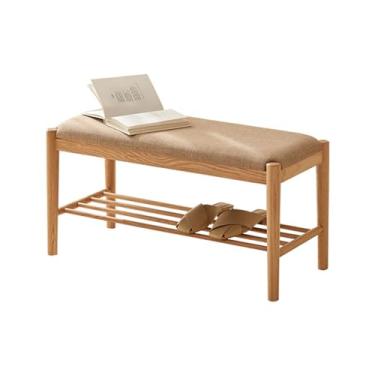 Imagem de Sapateira moderna de madeira com almofada – organizador de entrada para porta da frente, sala de estar, quarto – armazenamento interno elegante (60 cm, cor de madeira)