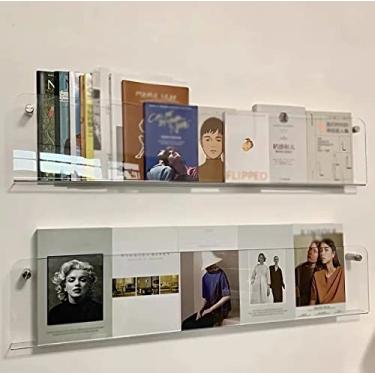 Imagem de Conjunto de porta-revistas de acrílico longo contemporâneo - Organizador multifuncional de 3 peças para exibição de parede para brochuras, catálogos, manuais e diários
