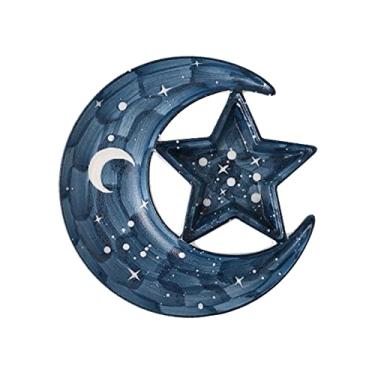 Imagem de Conjunto de tigelas de cerâmica para sobremesa, tigelas de imersão de cerâmica, conjunto de batatas fritas e molho em forma de lua e estrela de cerâmica, bandeja de servir bolinhos e potadesivos