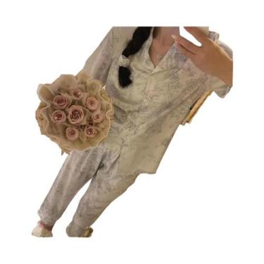 Imagem de Conjunto De Pijama Feminino De Outono Inverno Em Seda Gelada Com Cardi