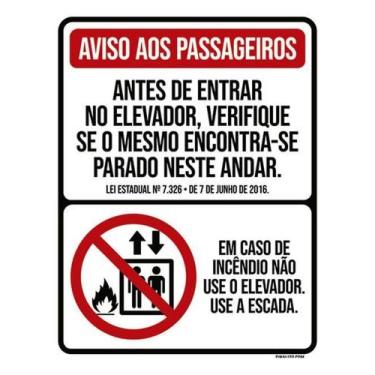 Imagem de Kit 5 Placas Aviso Passageiros Elevador 36X46 - Sinalizo
