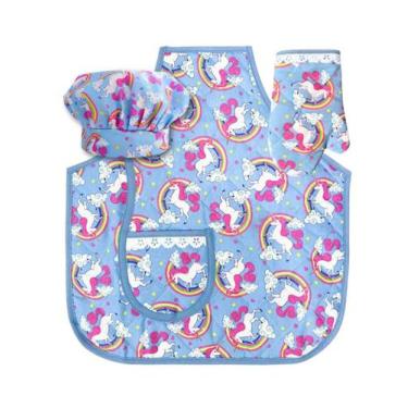 Imagem de Kit Avental Infantil Cozinha 3 Peças Avental Luva Touca Pequeno Chef M