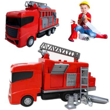 Imagem de Caminhão Bombeiro Brinquedo Menino Infantil Carro Carrinho Menina Pres