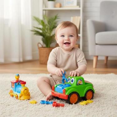 Imagem de Brinquedo Educativo Trenzinho Didático Bebe E Carrinho Pickup Com Ferr