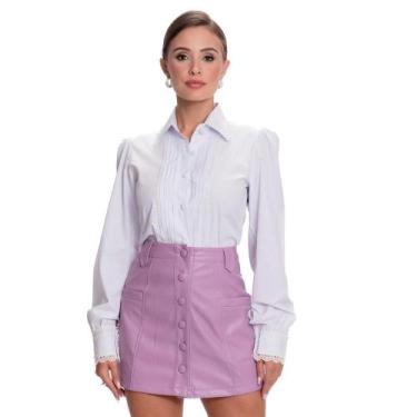 Imagem de Camisa Social Feminina Detalhe Punho Rendada Teodoro Luxo, Branco, P