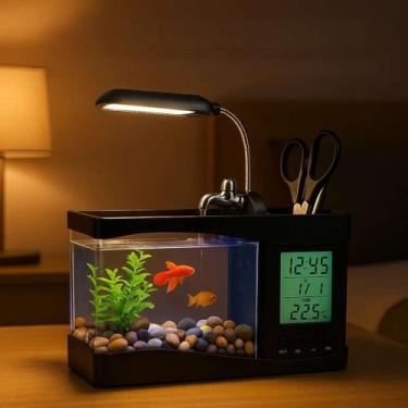 Imagem de Relógio Digital Multifuncional com Mini Aquário de Mesa - Rick Imports