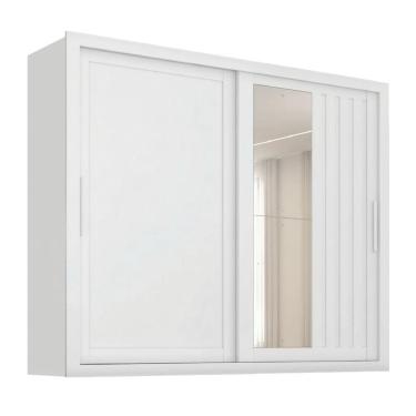 Imagem de Guarda Roupas Casal Ripado Com Espelho 2 Portas De Correr 4 Gavetas Vitta Branco