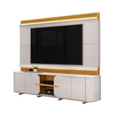 Imagem de Estante Home Para Tv Até 75 Polegadas 2,40m Led 4 Portas Londres Off White / Madeirado