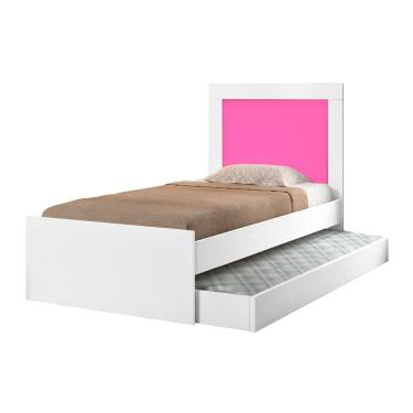 Imagem de Bicama Bibox Luara Solteiro com Cama Auxiliar para Quarto Infantil e Dormitório - Branco/rosa