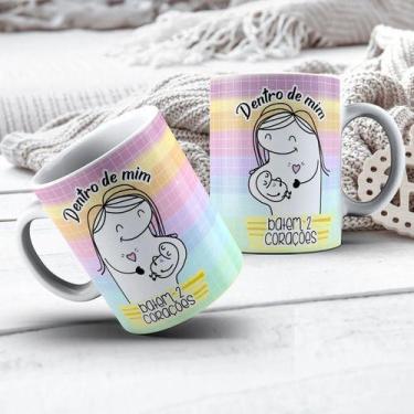 Imagem de Caneca personalizada mãe dentro de mim batem dois corações - Livesub, 