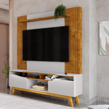 Imagem de Estante Home Frisado para TV Até 75 Polegadas 2 Portas com Pés de Madeira Maciça Atalai...