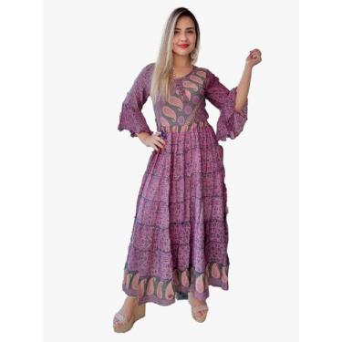 Imagem de Vestido Longo Indiano Manga Longa Toque De Seda-cod.022 - Aléci Fashio