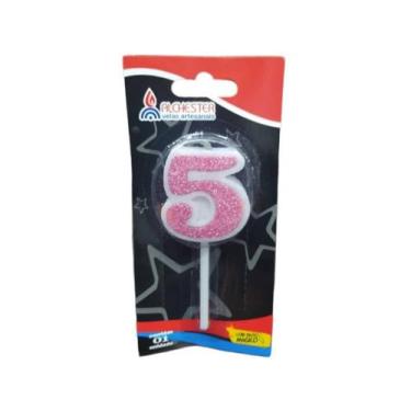 Imagem de Vela Aniv Citrus C/Gliter 5 Rosa Alchester Velas - ALCHETSTER, Unico, 